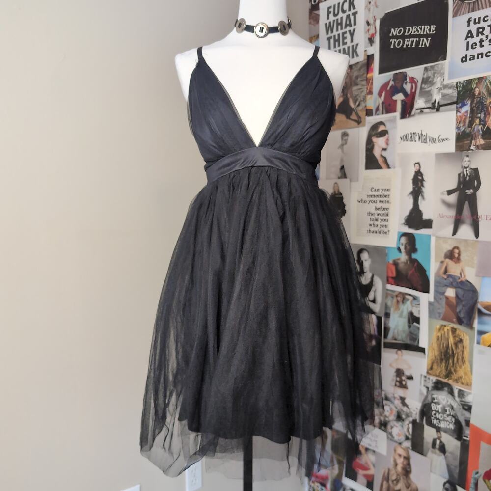 Plunging V Neck Tulle Babydoll Dress Goth